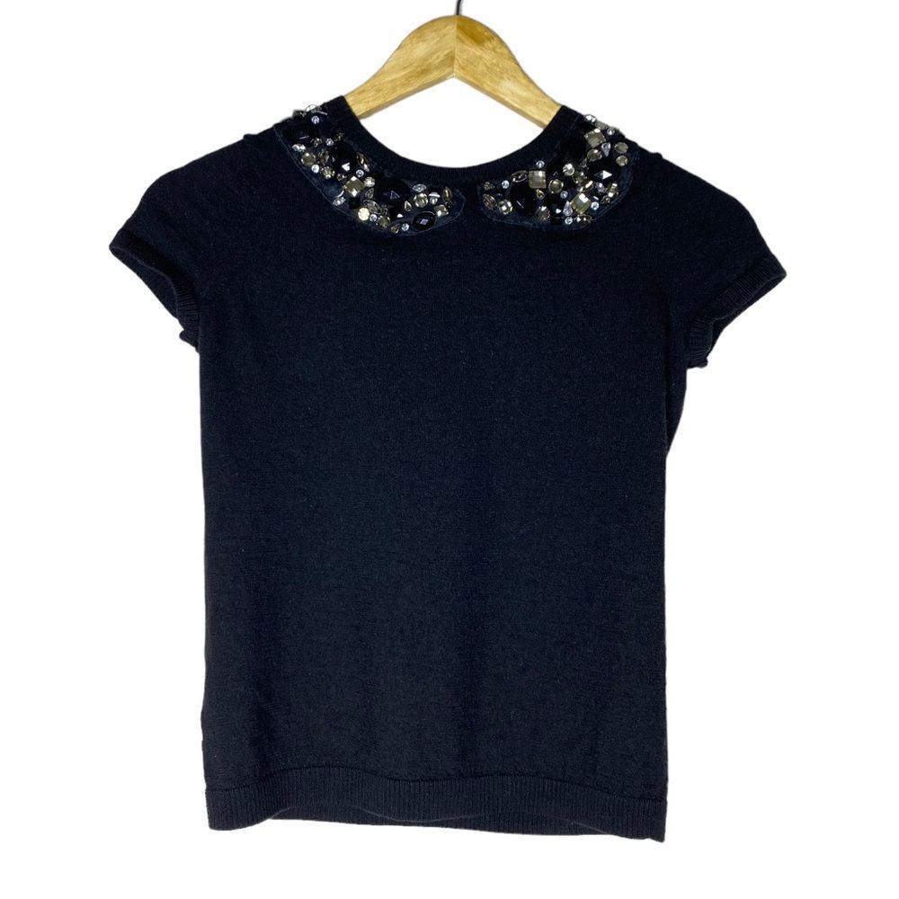 Ann Taylor Merino Wool Beaded Cropped Sweater, Sz SP